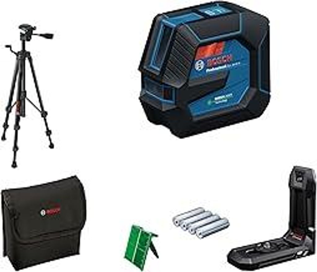 Bosch Professional Linienlaser GLL 20-22 G (Halterung LB 10, grüner Laser, Innenbereich, Dual Power Source, 2 x 1.5V LR6 Batterien, Schutztasche, ...