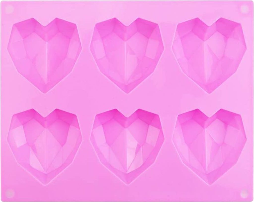 Silikon Backform Herz Rosa 3D Diamant Herz Silikonform Backformen Herzform 6 Herzen Pralinenformen 21,8*17*2,2 cm Herz Backform Tortenform Herz fü...