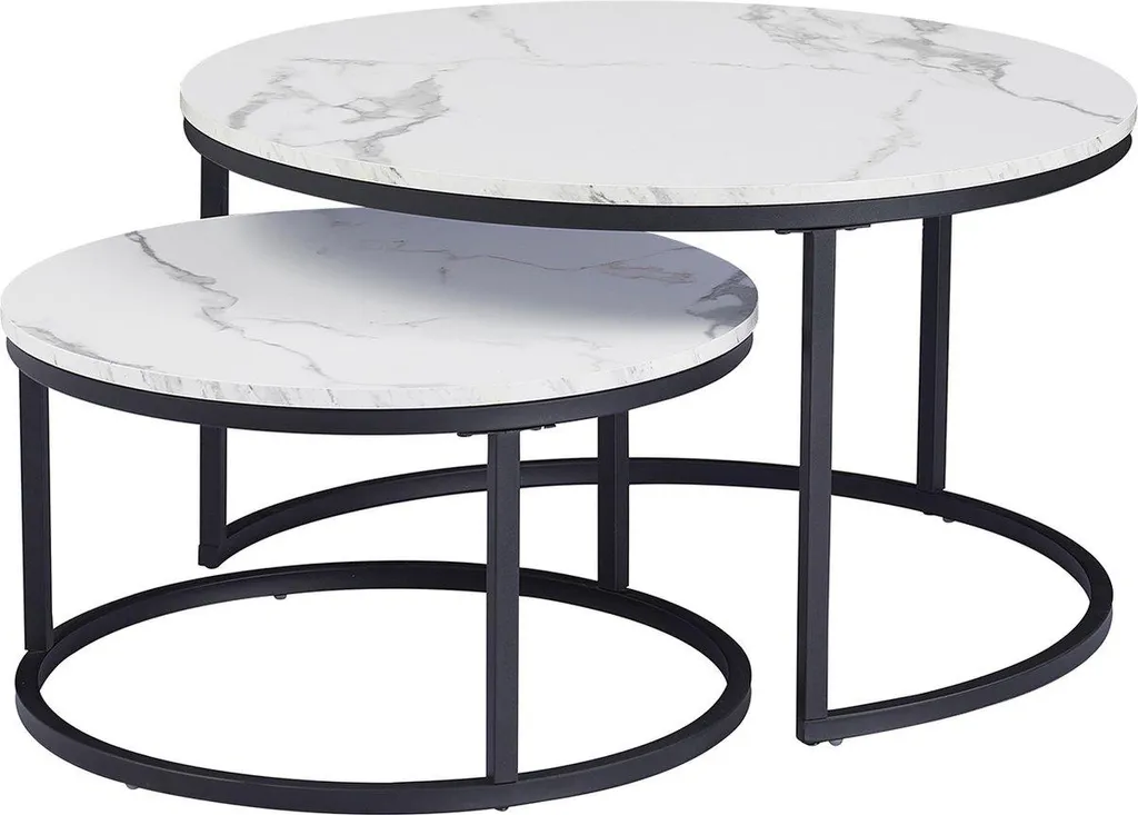 Table Basse Ronde 80cm Marbre Blanc et Pieds Métal - Ensemble de Luxe 2