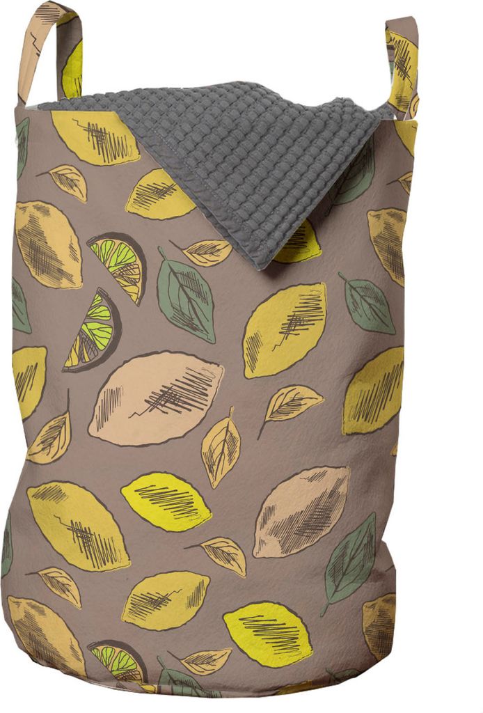 ABAKUHAUS Natur Wäschesack, Citrus mit Fallen Leafs, Wäschekorb mit Griffen Kordelzugverschluss für Waschsalons, 33 cm breit x 49 cm hoch, Umber...