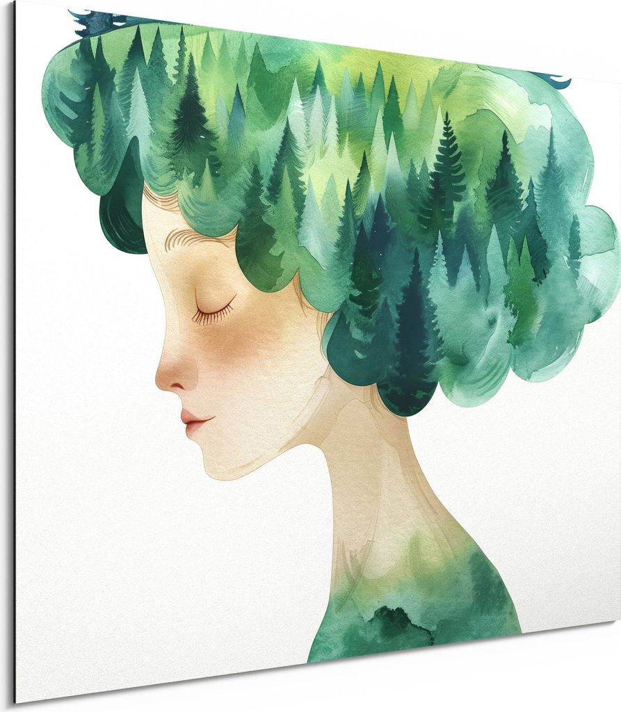 DEQORI Alu-Dibond Bild Weiß 80x60 cm 'In mir wohnt der Wald' Wandbild Metall dünn Design