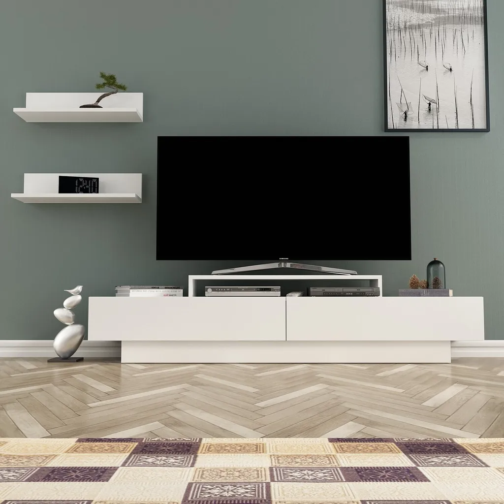Gagner de l'Espace avec le Meuble TV Lucca Blanc - Largeur 180 cm Robuste