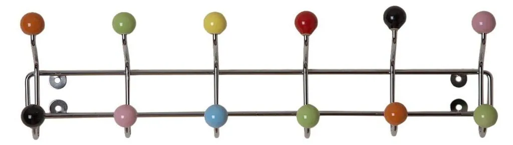 Portemanteau mural chrome à 12 crochets et boules céramique colorées