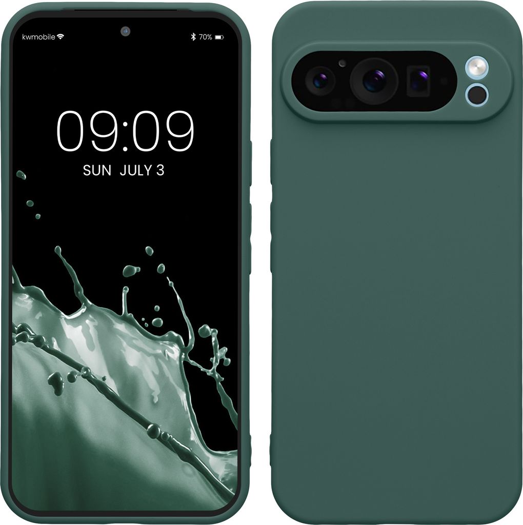 kwmobile Handyhülle kompatibel mit Google Pixel 9 Pro XL Hülle - Handy Case aus weichem Silikon in Tannengrün