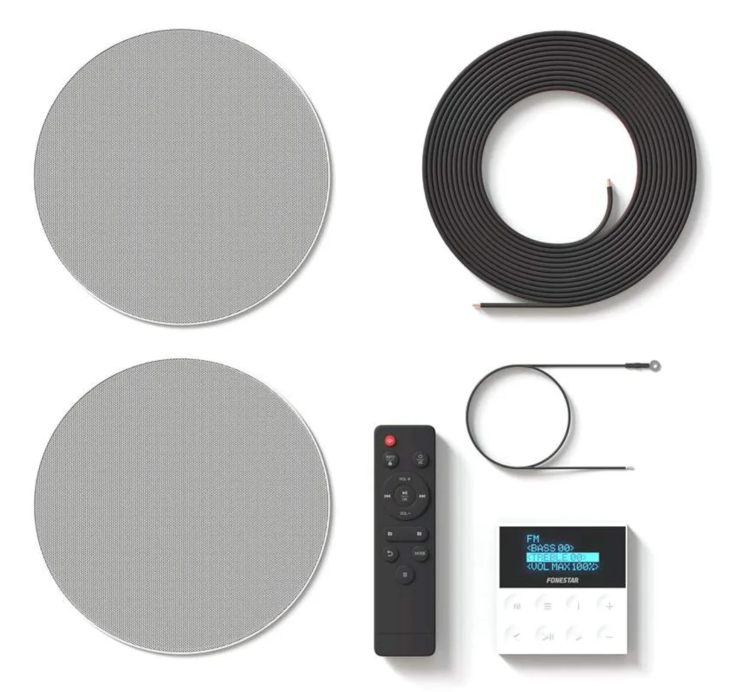 Ensemble Audio pour Cuisine et Salon avec 2 Enceintes Plafond Bluetooth