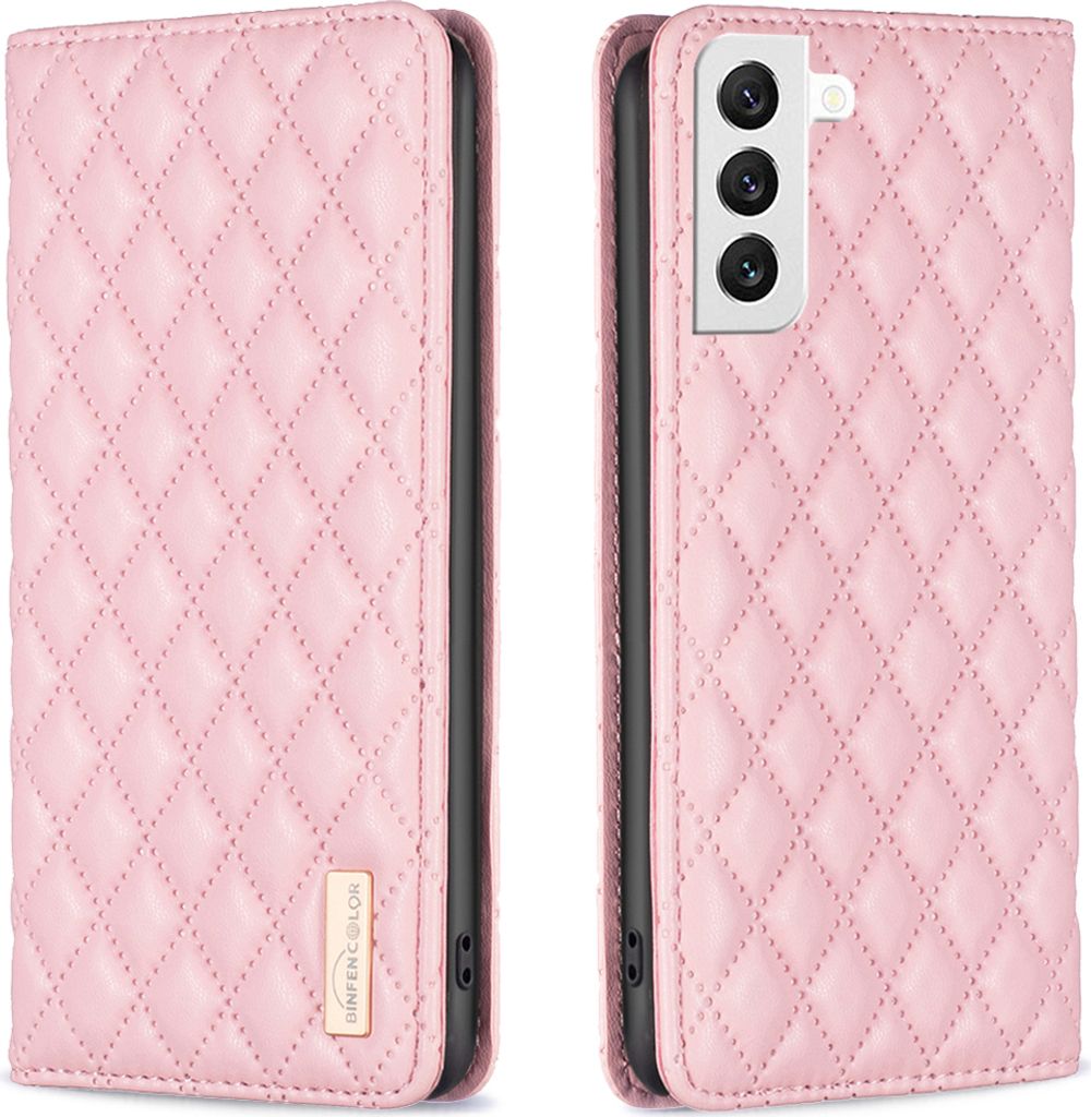 Galaxy S22 5G Hülle, Elegant Bookstyle Flip Leder Kartenfächer Schutzhülle mit Ständer für Samsung Galaxy S22 5G Pink