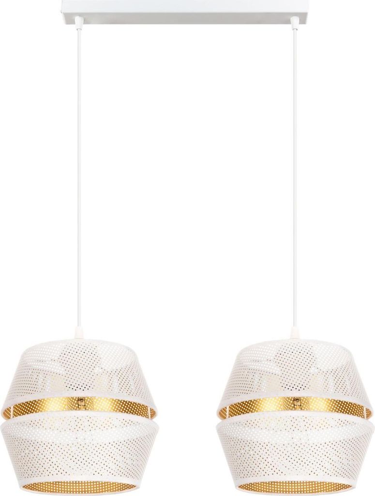 Pendelleuchte Metall H: max. 90 cm in Weiß Gold E27 2-flammig länglich