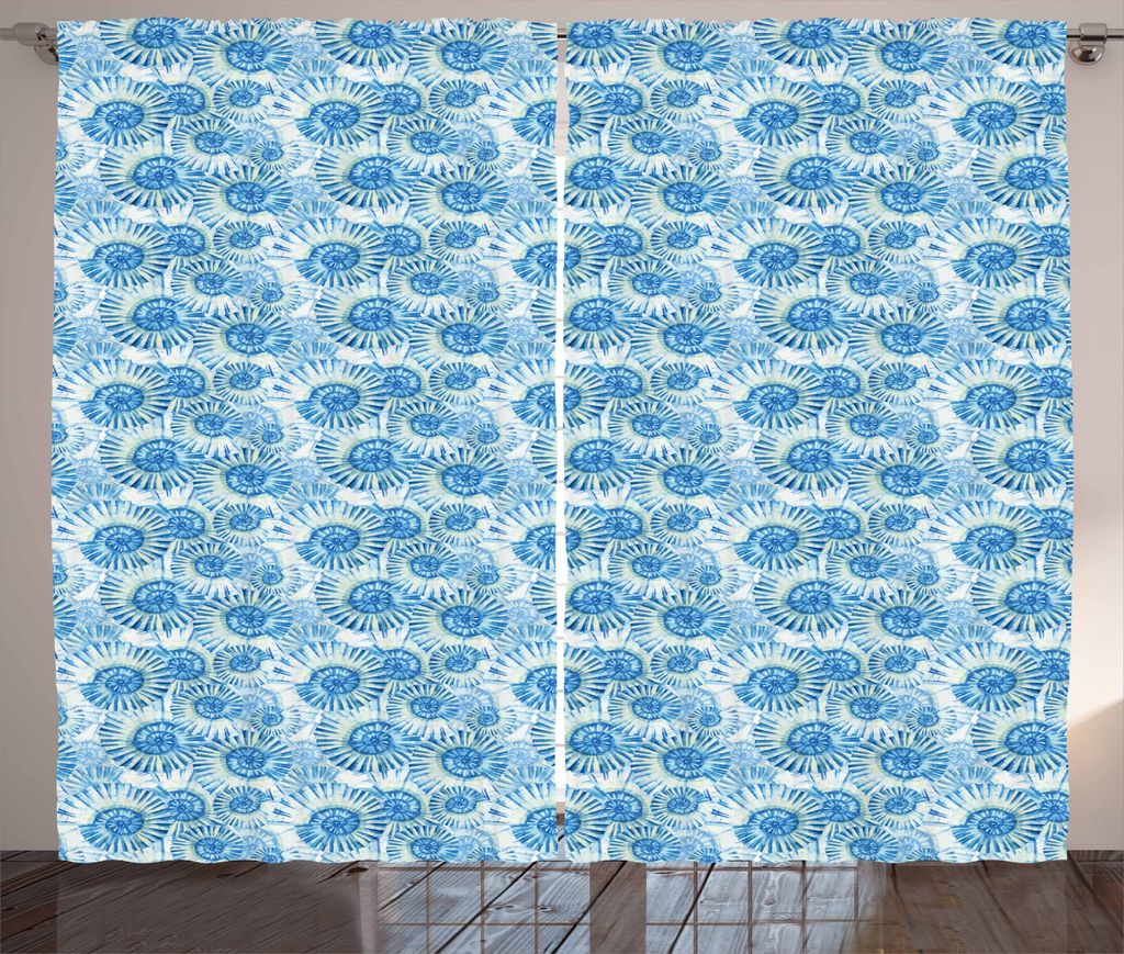ABAKUHAUS Shells Rustikaler Vorhang, Krustentiere Druck, Wohnzimmer Universalband Gardinen mit Schlaufen und Haken, 280 x 175 cm, Blassblau weiß u...