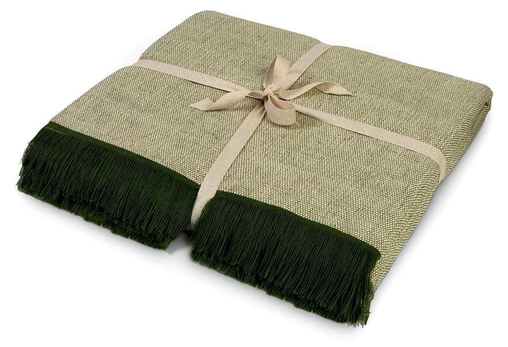Zweifarbige Yoga-Decke aus Baumwolle, geeignet für Meditation und Entspannung, 142 x 205 cm – Grün