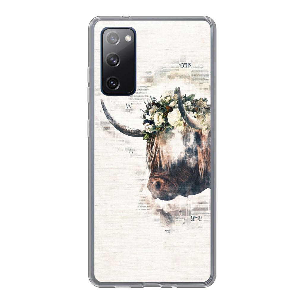 MuchoWow Handyhülle Schutzhülle Hülle für Samsung Galaxy S20 FE Schottischer Highlander - Rauch - Blumen Silikon Softcase Handy Hülle - Abde...