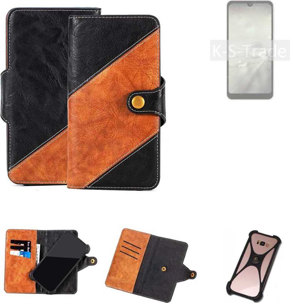 K-S-Trade Handyhülle Schutzhülle Bookstyle Case Wallet-Case kompatibel mit Sharp Aquos Wish2 Handy Cover Bumper Klapphülle schwarz hellbraun 1x