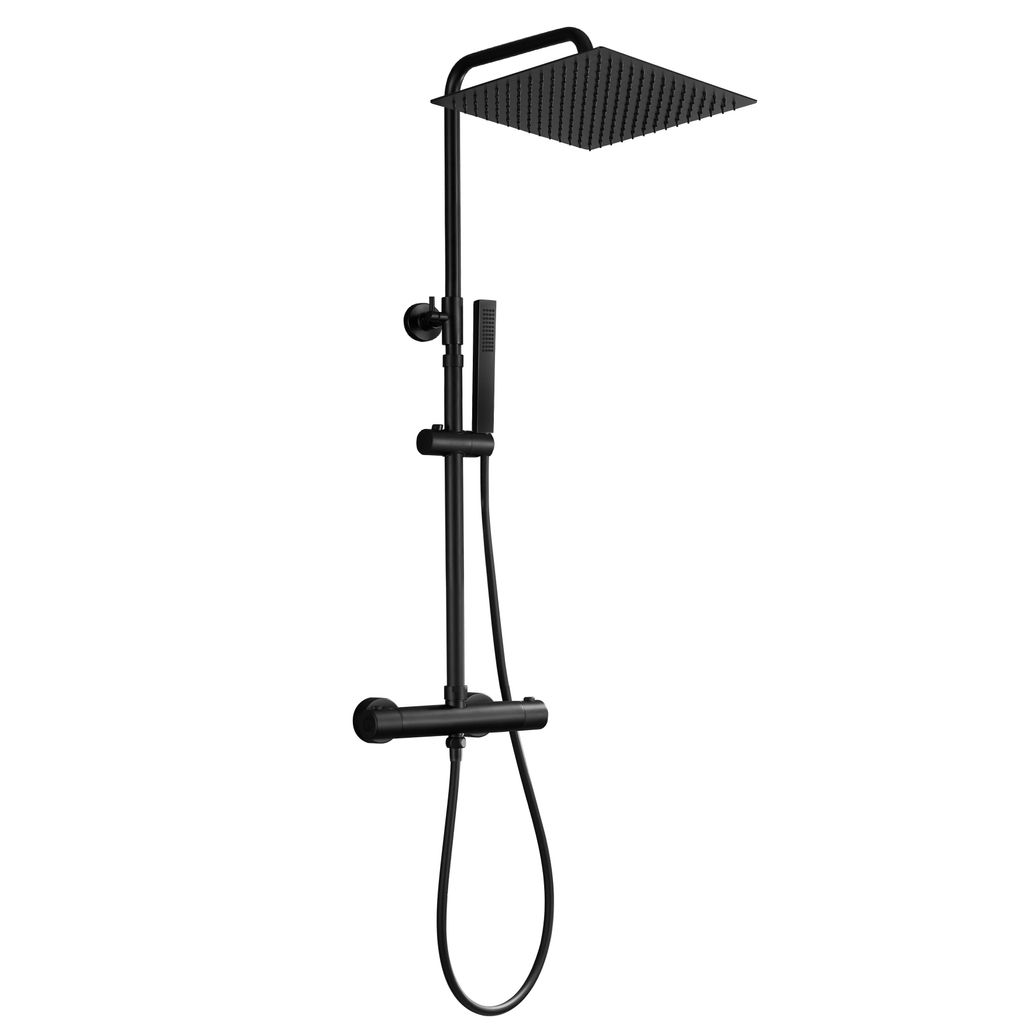 JOHO Thermostat Duschsystem aus Edelstahl, Regendusche Duschset mit Mischbatterie Duscharmatur matt schwarz(XXL Kopfbrause 30x30cm)
