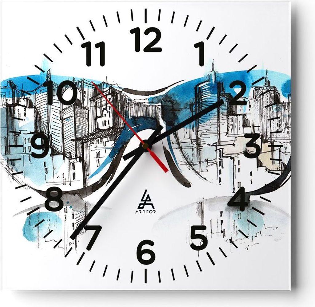 Wanduhr - Quadrat - Glasuhr - Gläser Fenster Gebäude Wolkenkratzer - 40x40cm - Schleichendes Uhrwerk - Lautlos - zum Aufhängen bereit - Dekorati...