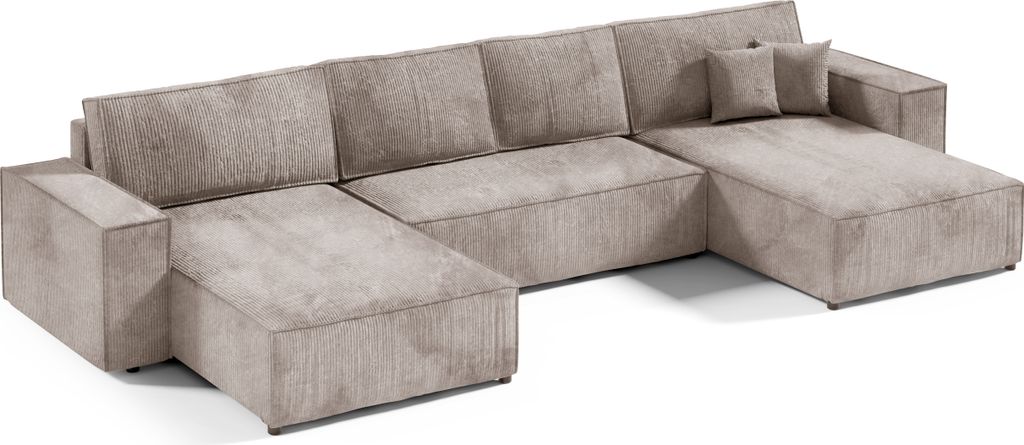 KEF Ecksofa Porto – U-Form – 398x85x185 cm – Mit Schlaffunktion – Liegefläche 140x344 cm – Mit Bettkasten – Wellenfedern und Schaumsto...