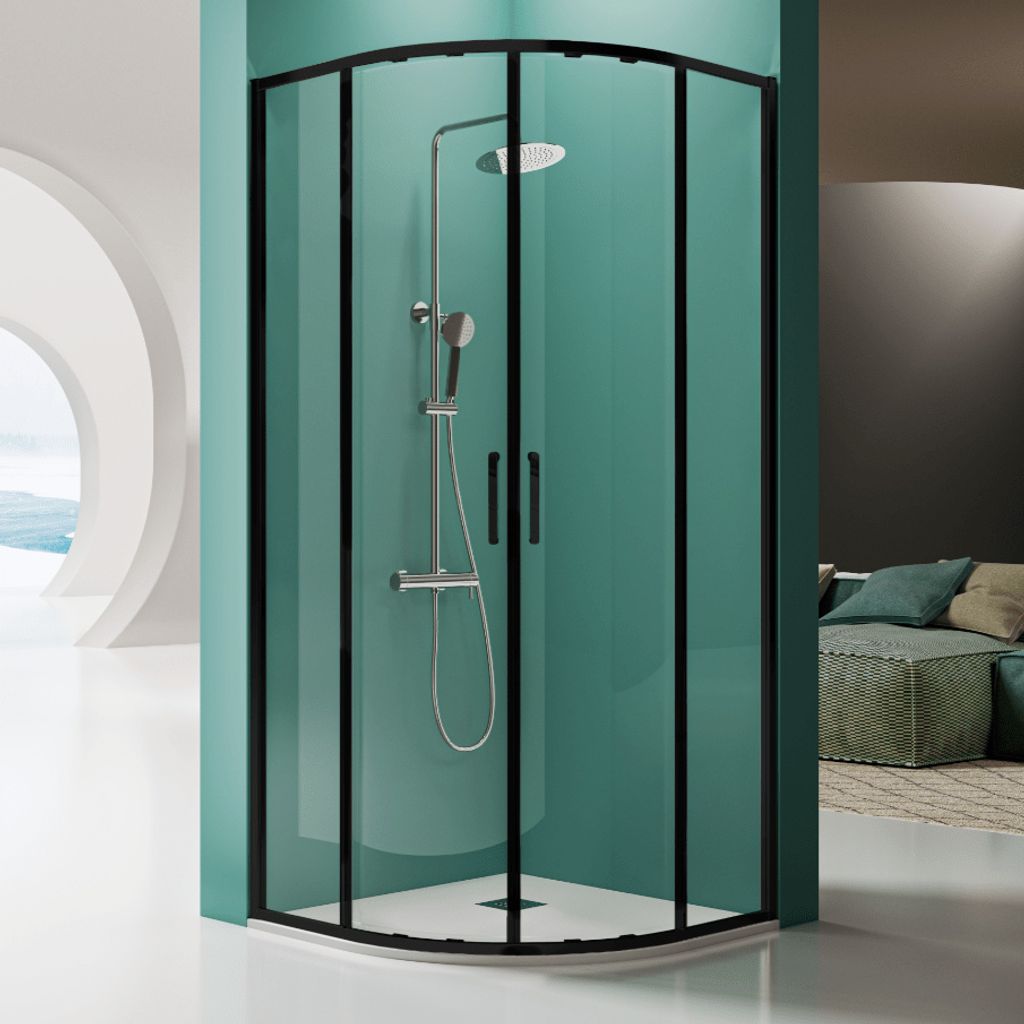 Runddusche PRISMA mit Schiebetür schwarz - 90x90 cm (Radius 55) Glas 6 mm