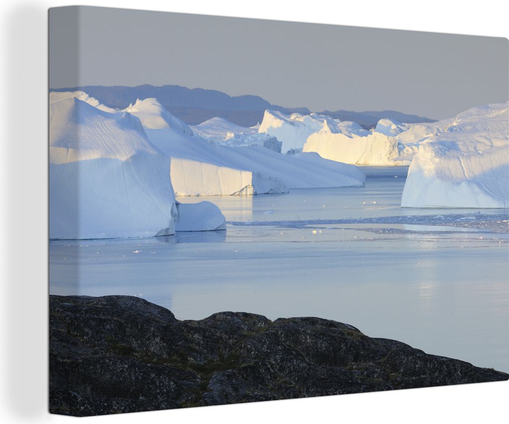 OneMillionCanvasses - Leinwandbilder - 140x90 cm, Eisberge am Jsfjord von Ilulissat in Grönland aus, Wandbilder Kunstdruck Wanddekoration - Foto...