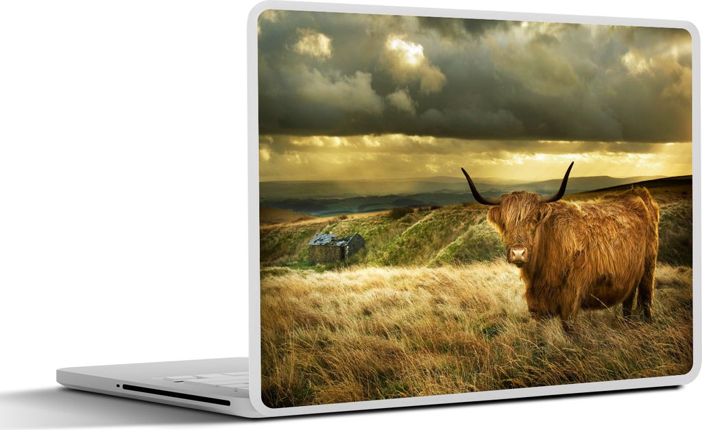 MuchoWow Laptop Aufkleber Sticker Cover Schottische Hochlandrind - Licht - Natur 32.5x23.5 cm - Sticker für Laptop - Selbstklebend