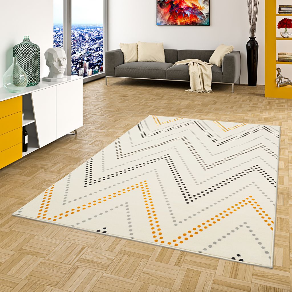 Teppich Modern Trendline Zick Zack Creme Gelb, Größe:120x170 cm