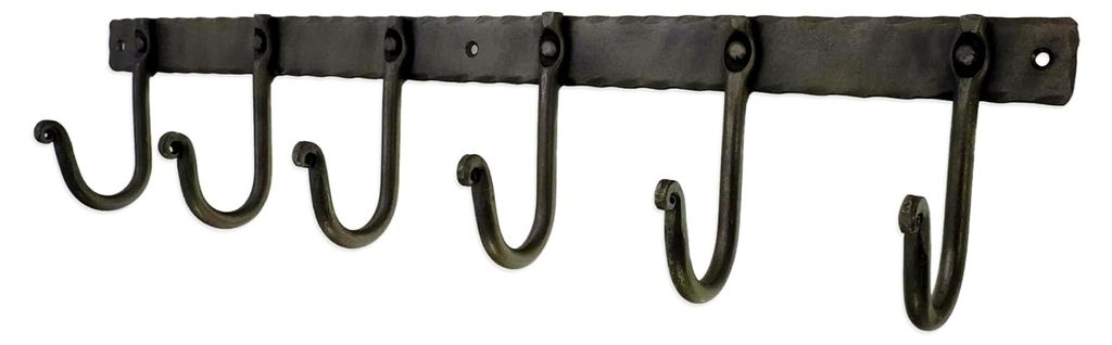 Wandmontage aus Vintage-Gusseisen mit 6 Haken für Kleidung, Hüte und Bademäntel, inklusive Befestigungen