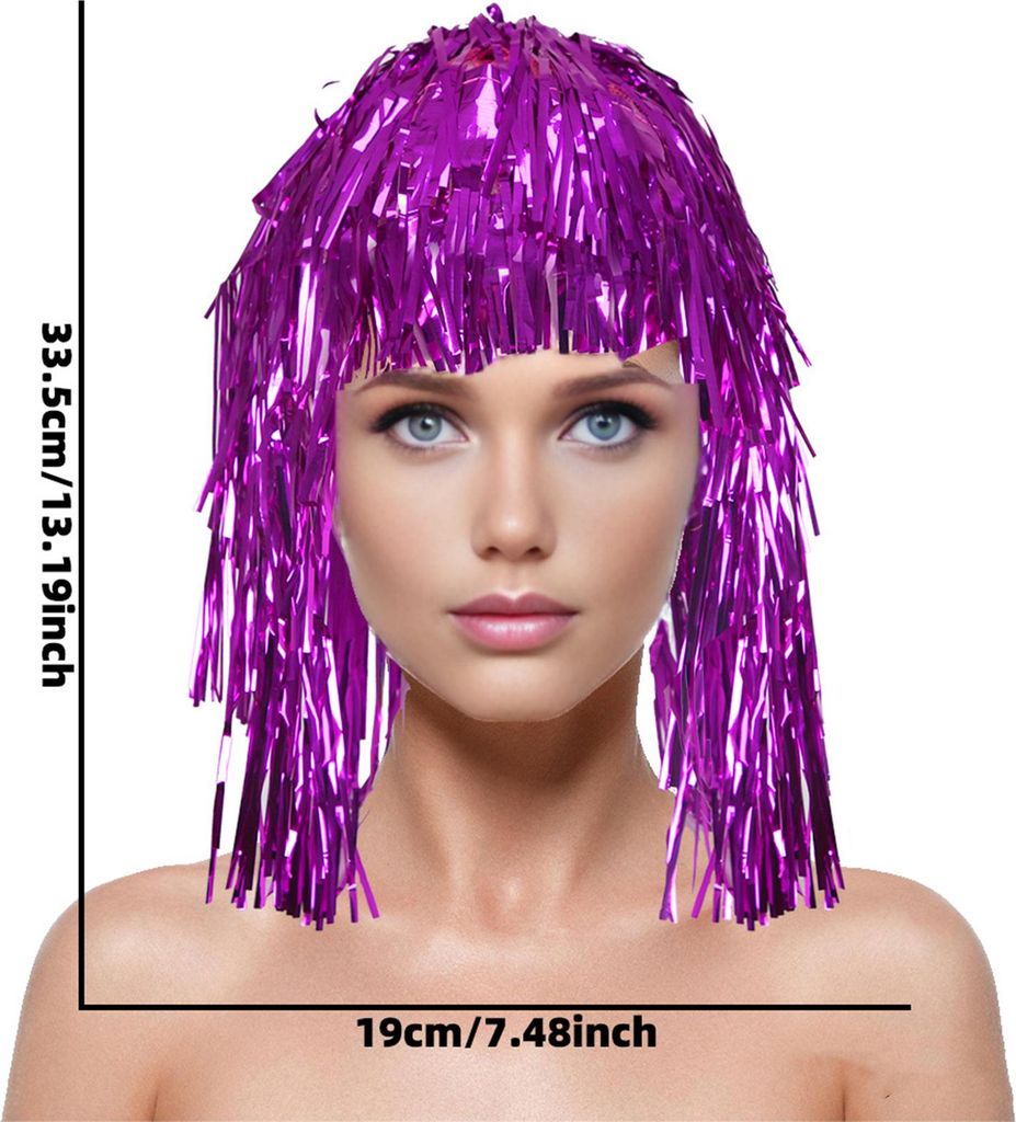 Bunte Glitzer-Folienperücken, metallisch glänzende Partyperücken, glänzendes Cosplay-Kostüm, Foto-Requisite für Erwachsene und Frauen