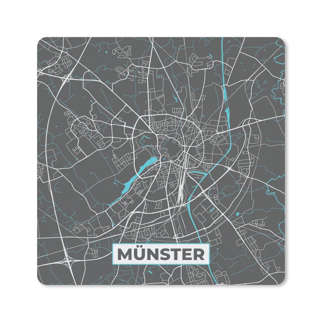 MuchoWow Mauspad Mousepad Stadtplan - Karte - Münster - Blau - Deutschland - Karte 30x30 cm - Mousepads - Maus Mat - Pad - Mausunterlage - Gaming