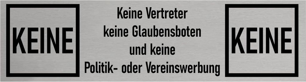 CombiCraft Aluminium Türschild Keine Verkaufsvertreter, Glaubensverkünder etc. 165x45mm mit 3M-Tape