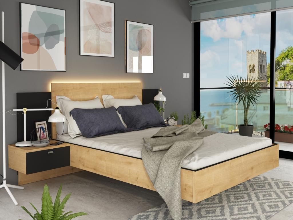 Letto con comodini integrati e 2 cassetti + LED - 140 x 190 Immagine del prodotto 