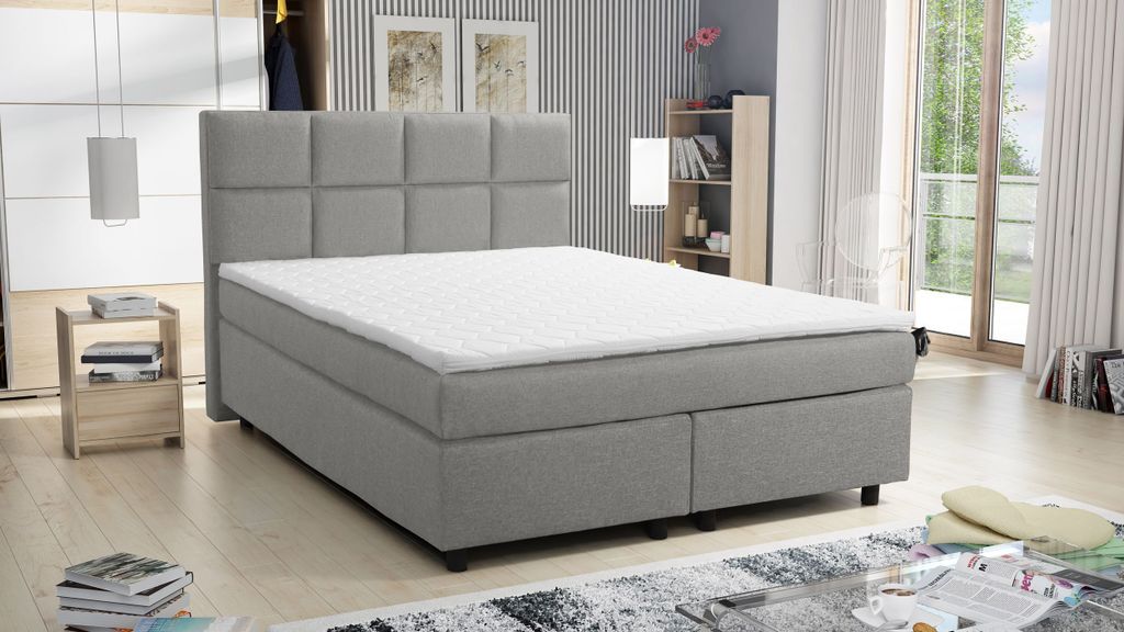Boxspringbett 140x200 Hotelbett Bonellfederkern Bett Topper Paxos 1 Tablet hellgrau