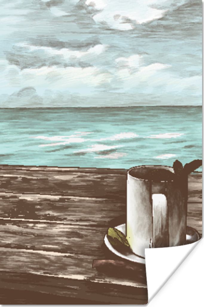 MuchoWow Poster Becher - Tee - Meer 60x90 cm - Wanddekoration