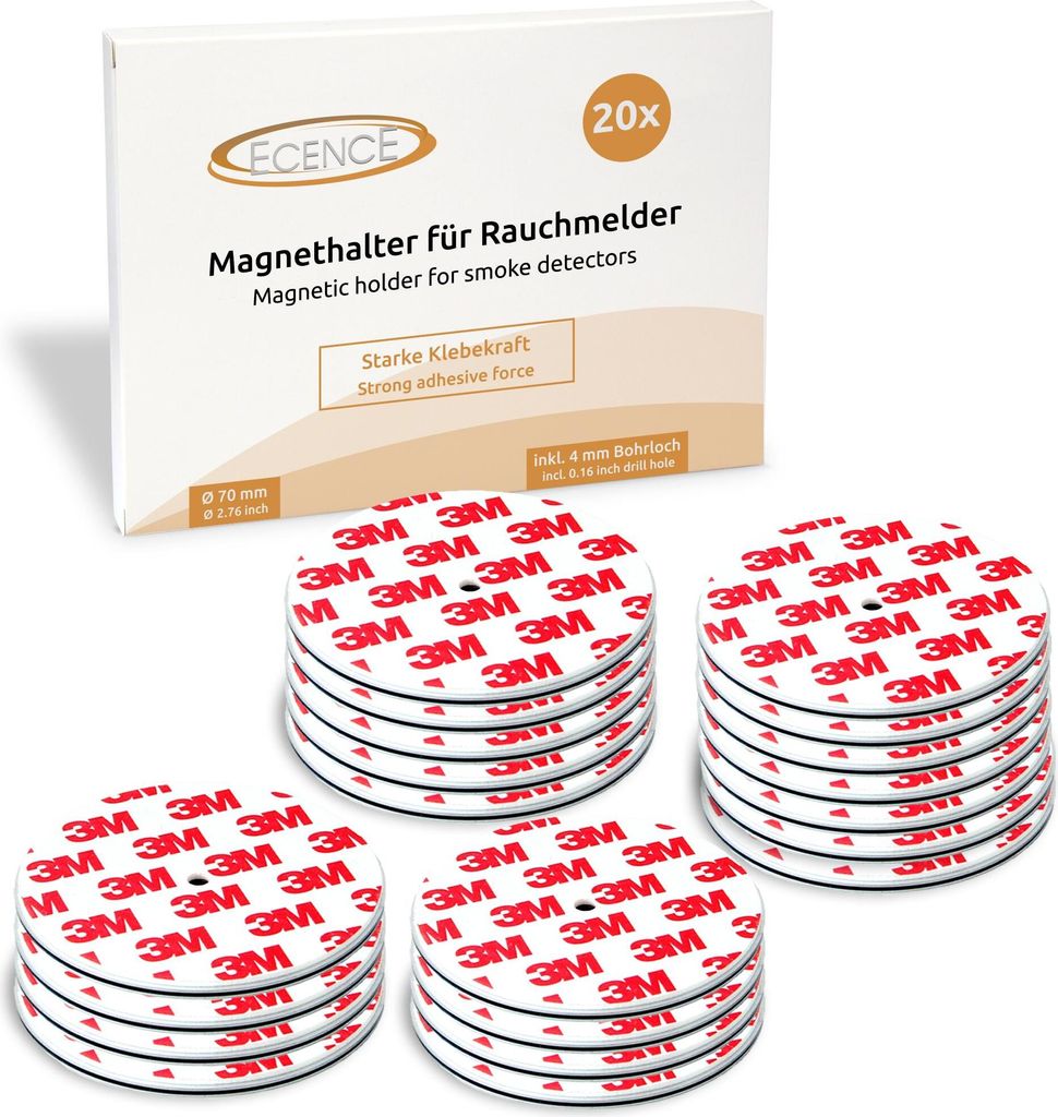 ECENCE Rauchmelder Magnethalter 20 Stück selbstklebende Produktbild 