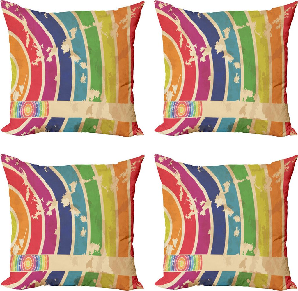 ABAKUHAUS Jahrgang Rainbow Kissenbezug Set (4 Stück), Kurven Old Blick, Moderner Doppelseitiger Digitaldruck, 40 cm x 40 cm, Mehrfarbig