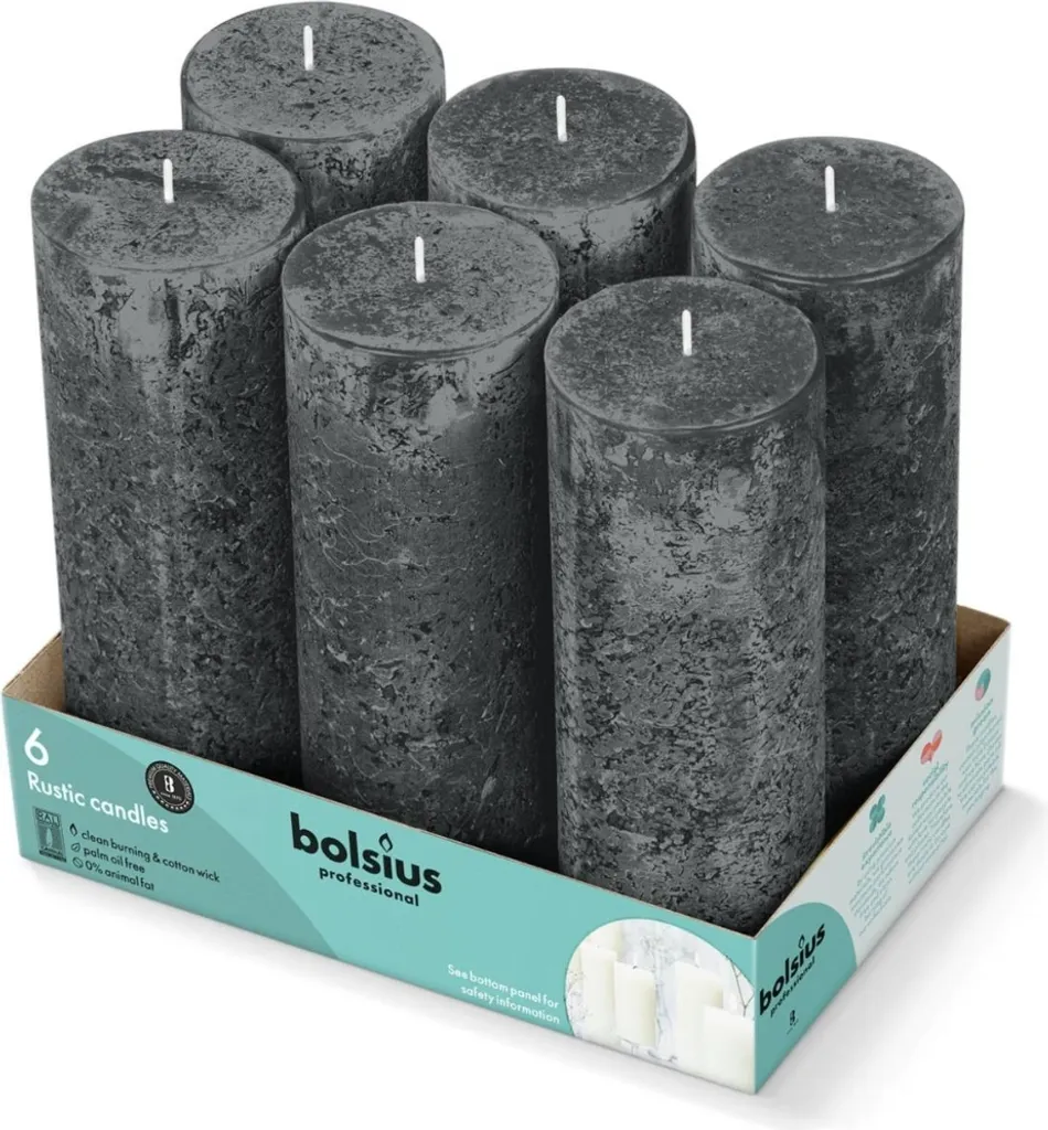 Bolsius Candele Rustiche 190/68 Grigio Tempesta - Set Risparmio 12 Pezzi - 2