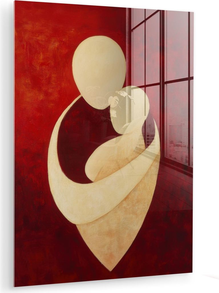 MuchoWow Glasbilder - Bilder auf Wandbild - Foto auf Glas Abstrakt - Mutter - Kind - Rot 60x80 cm Wanddekoration aus Glas - Acrylglasbild - Acrylbi...