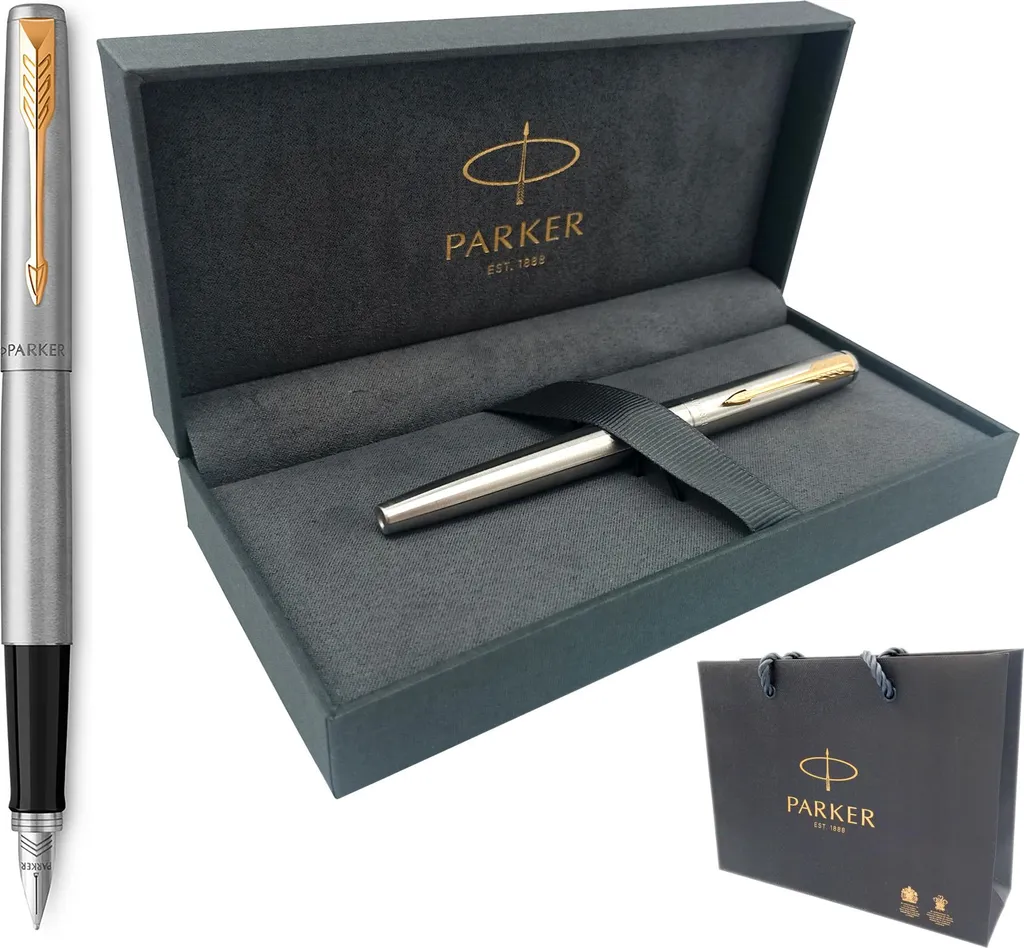 Stilografica Parker Jotter Stainless Steel GT Argento Oro con Box Regalo