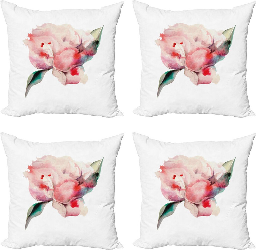 ABAKUHAUS Pfirsich Kissenbezug Set (4 Stück), Aquarell Penoies Natur, Moderner Doppelseitiger Digitaldruck, 50 cm x 50 cm, Scarlet Rose Grün