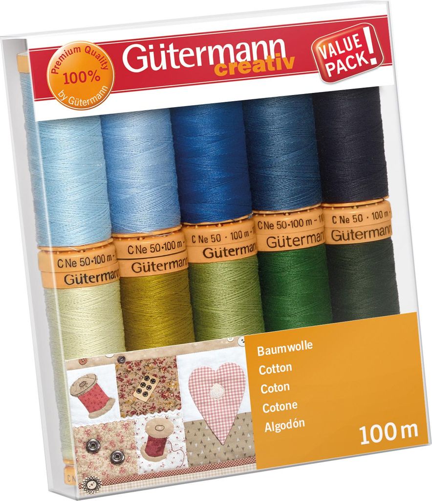 Gütermann Nähgarn-Set Baumwolle 10 x 100m Blau-Grün, Col. 5