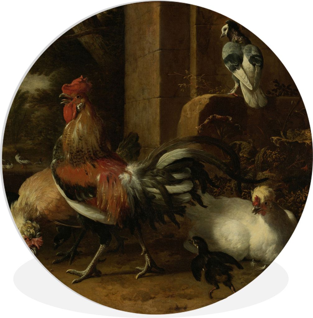 MuchoWow Rundes Wandbild - Runde Bilder Hoenderhof - Melchior d'Hondecoeter Ø 90 cm Kreis Wanddekoration Kunststoff - Wandkreis - Wandschmuck - ...