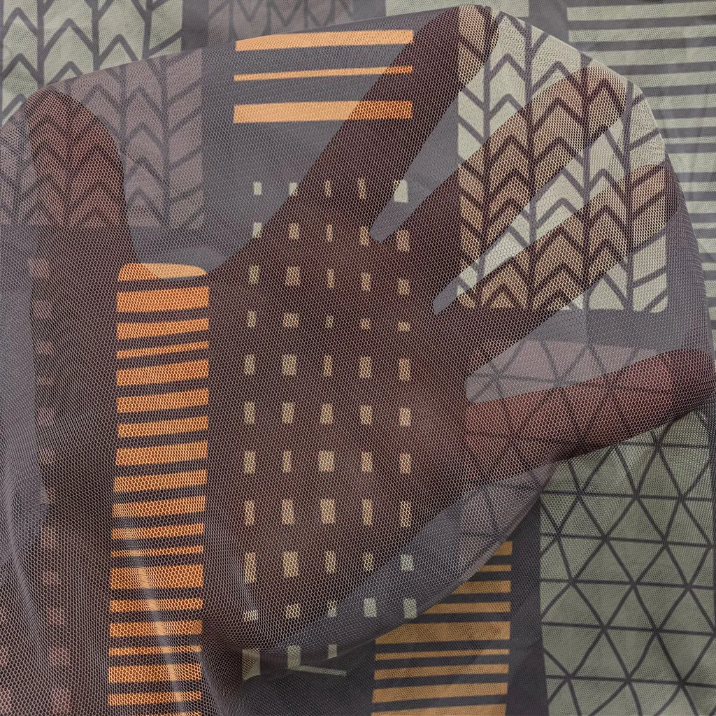 ABAKUHAUS Arazzo astratto, motivi geometrici a strisce, fatto a mano, disegnato, stampa dal design moderno e semplificato, tessuto da parete in raso setoso per soggiorno e camera da letto, 220 cm x 274 cm, pesca scuro, marrone chiaro scuro - 2