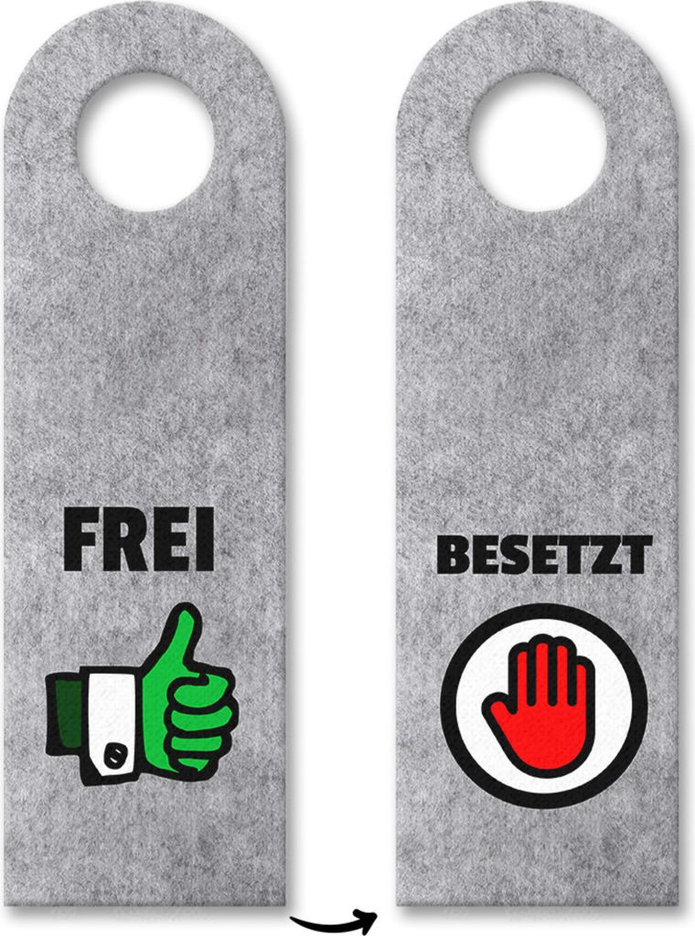Frei und Besetzt Türhänger in Grau mit grünen und roten Symbolen