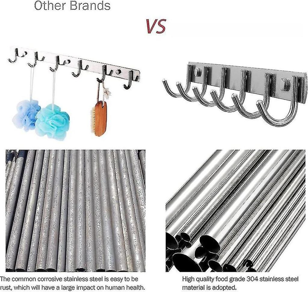 Kleiderstange mit 6/8 Haken aus Edelstahl, Bademantelhaken, Wandgarderobe, Mehrzweckhaken fš¹r Bad und Kš¹che