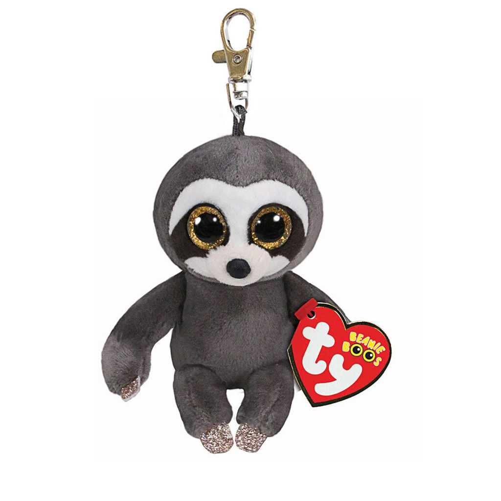 A plush sloth keychain with a TY Beanie Boo's tag.
