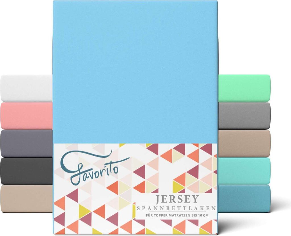 Favorito Jersey Spannbettlaken Topper 100% Baumwolle Spannbetttuch Rundumgummi waschbar pflegeleicht hochwertig strapazierfähig 90x200 cm Baby Blau