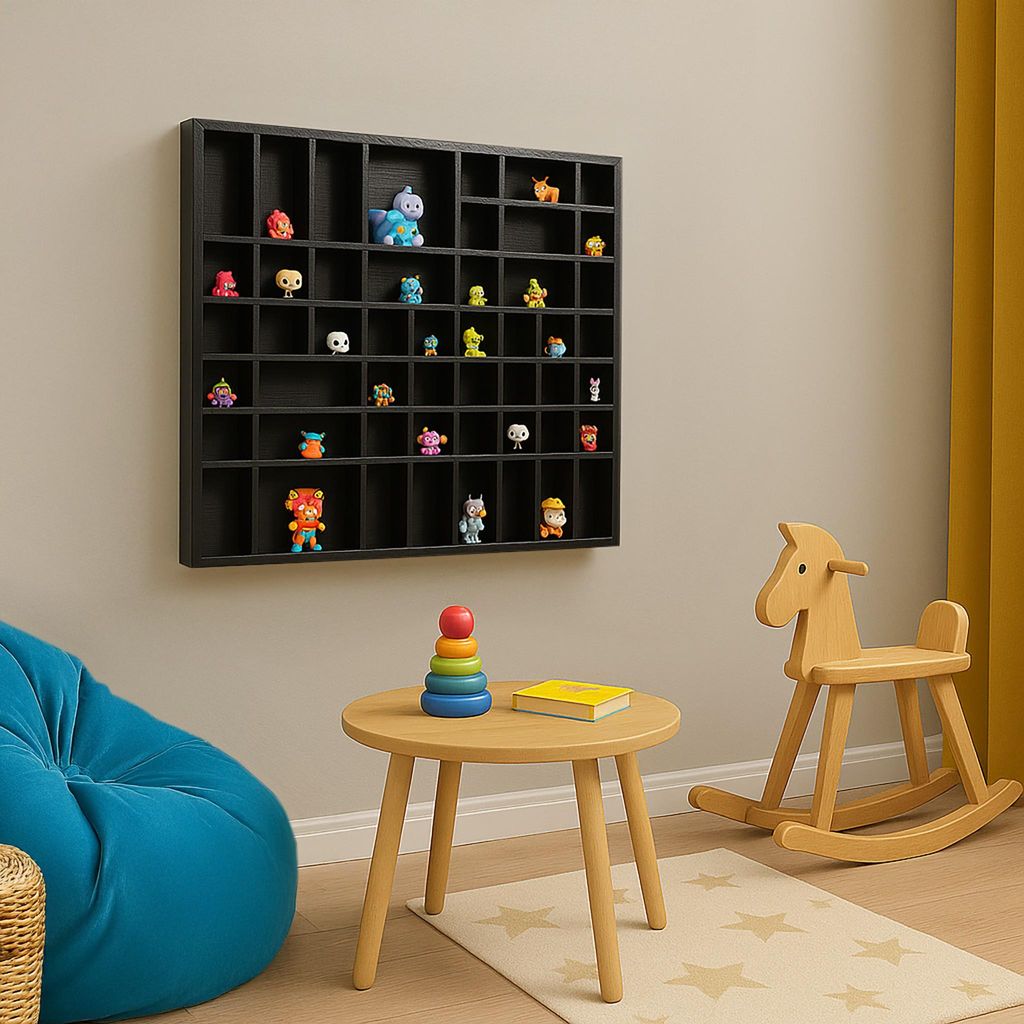 Creative Deco Schwarze Setzkasten Holz Sammelbox Holztablett 51 Fächer - 52 x 46 x 5 cm