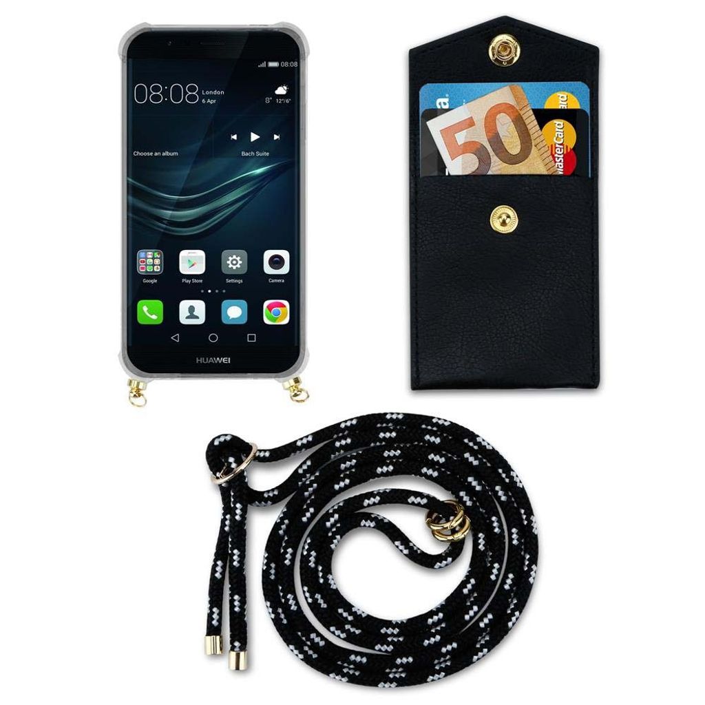 Cadorabo Hülle für Huawei P9 Schutzhülle in Schwarz Handy Kette Silikon Kordel abnehmbares Etui
