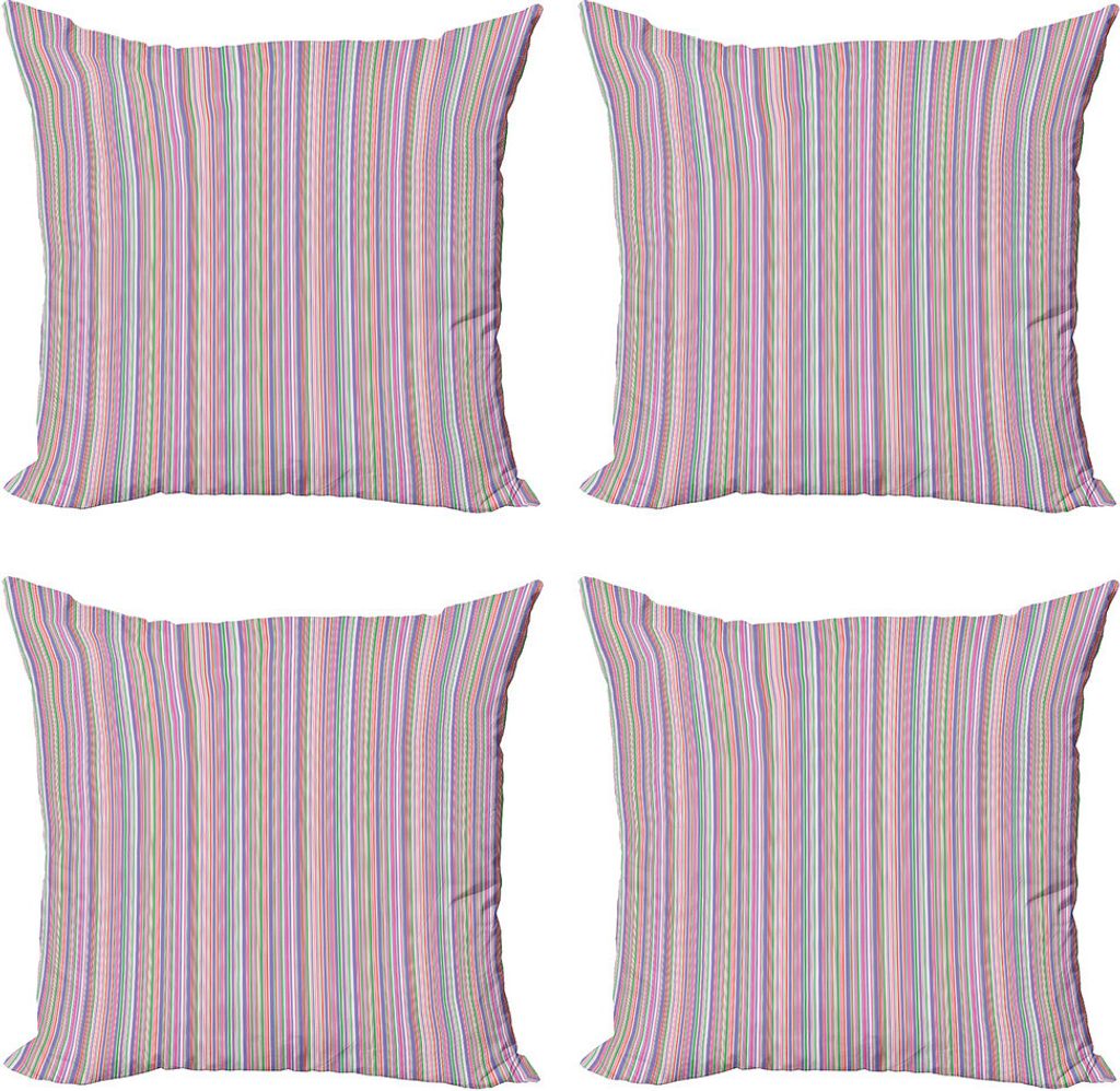ABAKUHAUS Nadelstreifen Kissenbezug Set (4 Stück), Abstrakt vibrierender Entwurf, Moderner Doppelseitiger Digitaldruck, 60 cm x 60 cm, Mehrfarbig