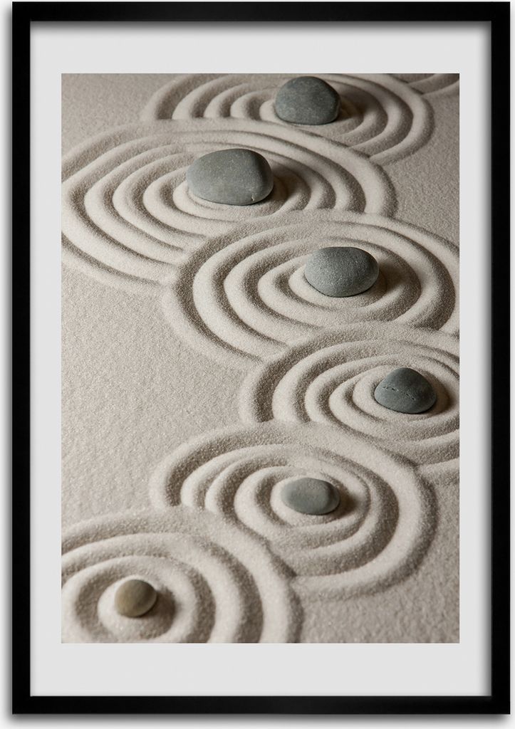 Bild - Bilderrahmen - Foto - 70 cm x 100 cm - MDF - Rahmen - Wandkunst - Steine auf dem Sand