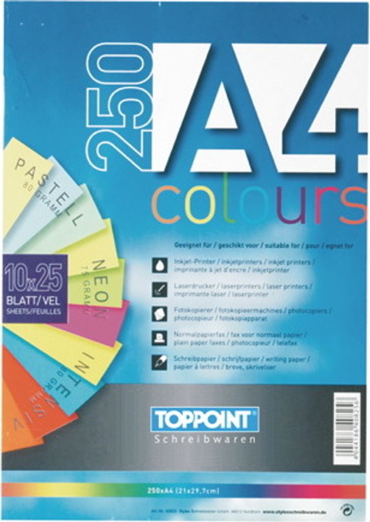 250 Blatt farbiges Druckerpapier buntes Kopierpapier Produktbild 