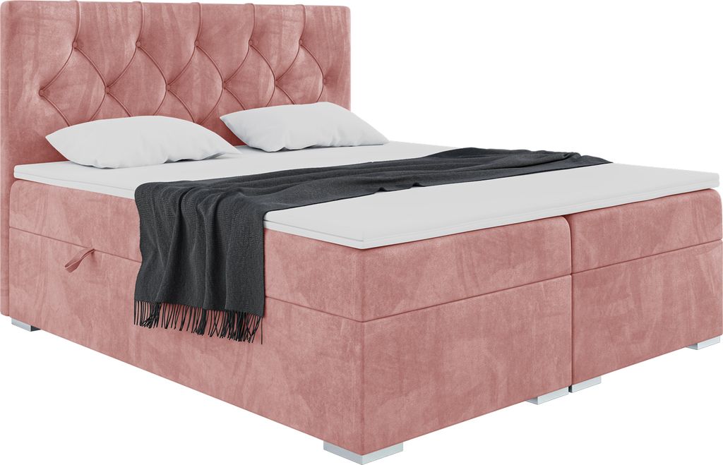 MEBLINI Boxspringbett mit Bettkasten - Gepolstert Doppelbett mit Matratze und Topper - Polsterbett mit Stauraum - Bett mit Kopfteil - Stauraumbett ...