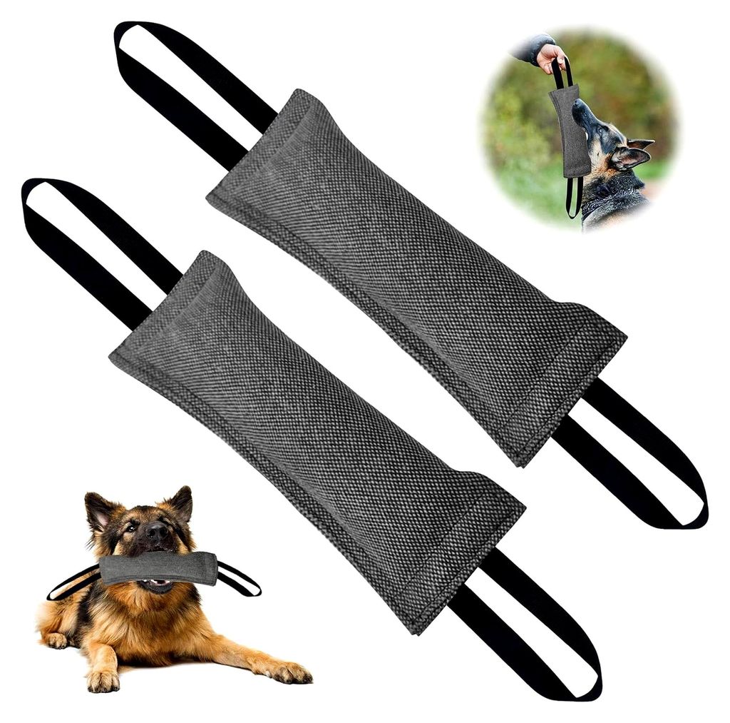Beißwurst für Hunde, 2 Stück, 30 cm, Jute, mit 2 Griffen, robustes Hundespielzeug, Trainingszubehör für Hunde, Zerrspielzeug (Grau)