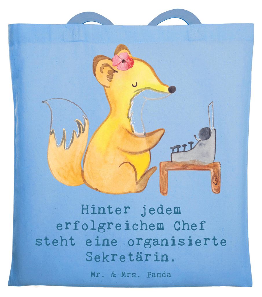 Mr. & Mrs. Panda Jutebeutel Sekretärin Erfolg - Sky Blue - Geschenk, Laptoptasche, Büroorganisation, festivaltasche, Geschenke mit Herz, Besprech...